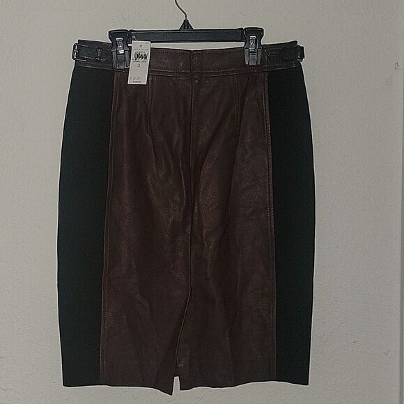 Ann Taylor NEW Leather Panel Pencil Skirt Burgundy Black 2 designer luxury‎ sexy - Picture 5 of 6